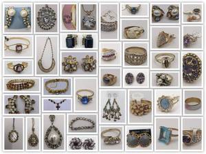 lot 39 image: Huge Lot of 1970s-1980s Vintage Deadstock Jewelry-18 & 14 Karat Gold-Plated Earrings, Gem Stones, Cubic Zirconia, Rings, Necklaces, Mother Of Pearland More