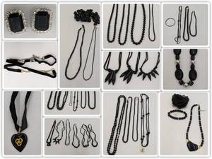 lot 45 image: Spectacular Collection of 1970s-1980s Vintage Deadstock Jewelry-Black Faceted Beaded and Crystal,  Earrings, and Necklaces