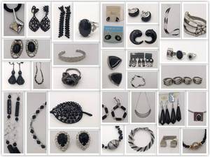lot 50 image: Huge Lot of 1970s-1980s Vintage Deadstock Jewelry-Black Faceted Beads Glass Beads, Rhinestones Earrings, Rings, Necklacess, and More