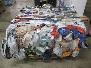 lot 646 image: Full Bail of Lightweight USED PE Vinyl Tarps - Roughly 1200 Lbs.