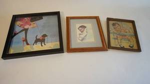 lot 42 image: Wall art including two framed baby prints and one Unique dog print