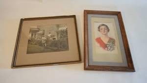 lot 48 image: Two Antique photos Including Family photo framed by Marshall fields and Company, Haskell Coffin Litho lady portrait framed