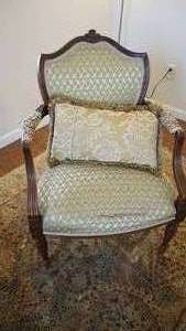 lot 62 image: French-Style arm chair with spring cushionEastlake Mahogany Walnut