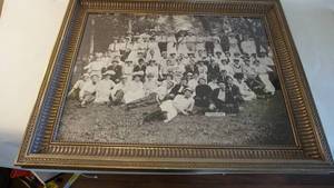 lot 170 image: 28 x 37 large framed vintage print of chevaliers family picnic