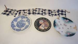 lot 209 image: Unique plate lot including 12 inch diameter hand painted rose plate