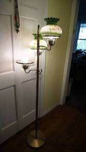 lot 297 image: vintage floor lamp three tier handpainted shadesmissing one shade