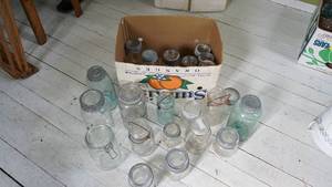 lot 354 image: Assorted lot of antique canning jars including Ball, Atlas, Kerr etc.