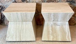 lot 61 image: Pair of Marvelous Marble Accent Tables on Casters