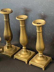lot 244 image: Vintage Brass Candleholders and a Mortar Pestle