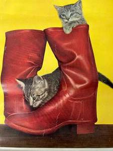 1942 Print of 2 Cats with Red Boots