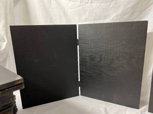 Clear Plastic Sign Holders and Black Wood Hinged Boards