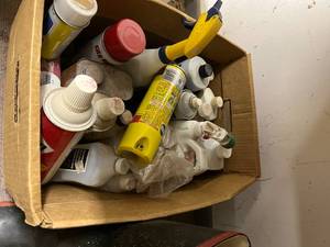Lot of Cleaning & Yard Supplies & Work Boots