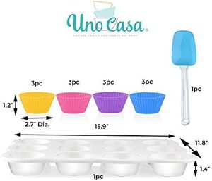 lot 40 image: Uno Casa Ceramic Muffin with 12 Colorful Silicone Cups and 1 Blue Spatula