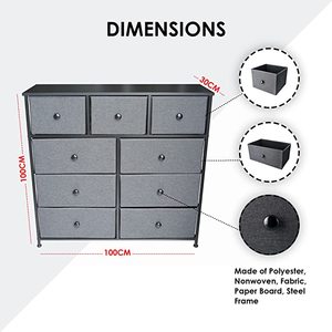 lot 45 image: Belmber 9 Drawer Dresser - Polyester Nonwoven Fabric, Paper Board, Steel Frame