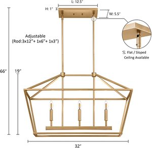lot 46 image: MOTINI 3-Light Kitchen Island Chandelier, Gold, 32x 12x 19