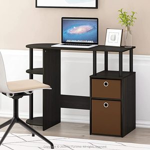lot 54 image: FURINNO Jaya Computer Study Desk with Bin, Brown