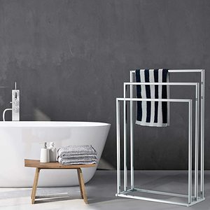 lot 85 image: MyGift 3 Tier Freestanding Towel Rack, Silver-Tone