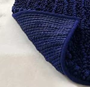 lot 113 image: (2) Luxurious Chenille Shaggy Bath Rugs, Navy Blue