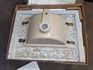 lot 116 image: 25 x 19 Marble Vanity Top, GrayTanWhite