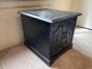 lot 84 image: Painted Black Vintage Accent Table with Storage