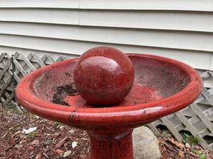 lot 152 image: Red Ceramic Birdbath With Center Ball