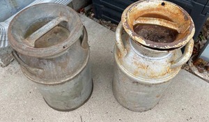 lot 178 image: 2 Vintage Metal Milk Cans