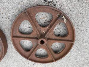 lot 145 image: Two Rusty Metal Wagon Wheels