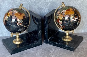 lot 103 image: Pair of Inlaid Globe Figurine Bookends