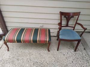 Vintage Upholstered Bench And Arm Chair