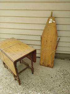 Old Drop Leaf Table And Wood Ironing Board