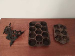 2 Cast Iron Molds and Sconce