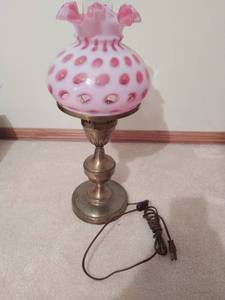 Vintage Lamp with Cranberry Coin Dot Glass Shade