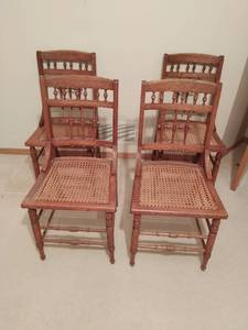 Four Wood Chairs with Cane Seats