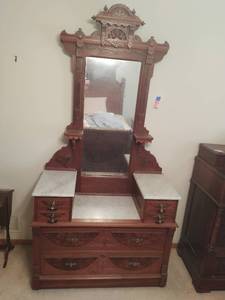 Vintage Eastlake Style Dresser with Mirror and Marble Top