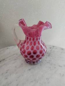 Fenton Cranberry Coin Dot Opalescent Pitcher with Ruffled Rim