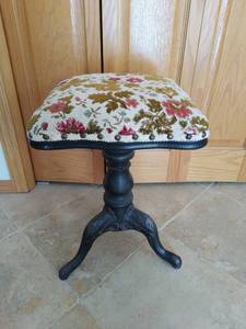 Vintage Piano Stool with Cast Iron Base by Tonk