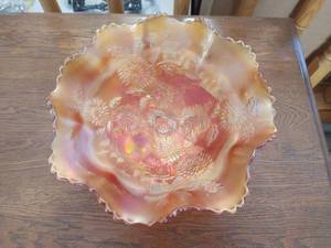 Orange Carnival Glass Footed Bowl