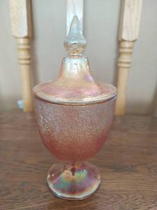 Orange Crackle Glass Style Carnival Glass Lidded Dish