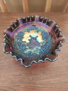 Imperial Amethyst Windmill Carnival Glass Bowl