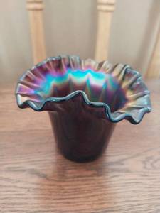 Carnival Glass Fern Panels Hat Vase With Ruffled Edge