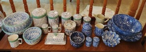 Collection of Blue Sponge Design Dishes Including some Stangl