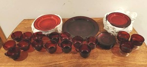 Collection of Deep Red Glass Dishes