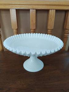 Milk glass Cake Stand With Crimpled Edge