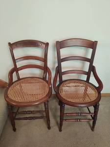 Two Vintage Chairs with Cane Accents