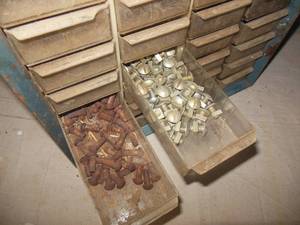 lot 24 image: 2 Multi drawer organizers with contents - one 35 and one 14 compartment - both with slide inserts