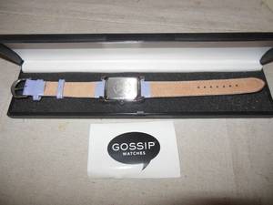 lot 34 image: NOS Gossip Wristwatch in Original Case. Stainless Steel Quart with Genuine Leather Wristband