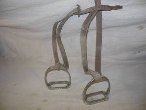 lot 99 image: 1 Pair Saddle Stirrups With Adjustable Leather Straps