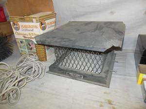 lot 104 image: Chim-A-Lator 9 Chimney Cap and Hawkins 8 Round Chimney Brush Kit