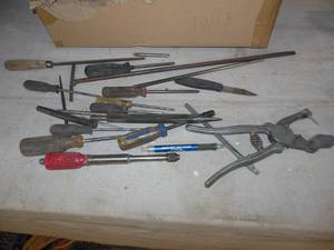 lot 7 image: Flat of Misc. (Hand Files, Punches, Chisels, Screwdrivers, and More)