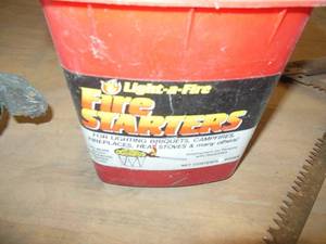lot 18 image: Misc. Saws, Owl, Fire starters, Rake, Etc.